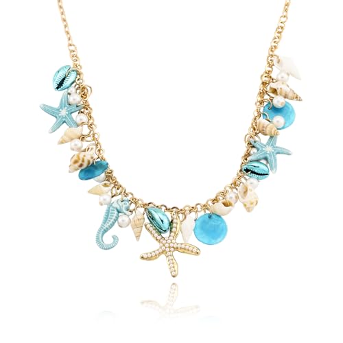 Shell Charm Necklaces for Women Gold Chunky Seashell Starfish Necklace Bohemian Boho Summer Vacation Beach Charm Necklaces Beach Shell Jewelry