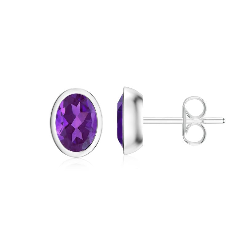 Image of Silvershake 6MM Round Shape Bazel Set Birthstone Gemstone 925 Sterling Silver Stud Post Earrings Jewelry for Business Women or Teens