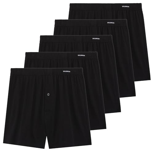 FM London 5-pack boxershorts för män lös passform – supermjuka underkläder i 100% bomull enfärgade med knappgylf och komfort stretch midjeband, svart, 3XL, Svart, 3XL