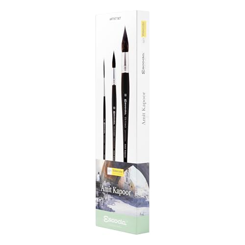 Image of Escoda | Watercolour | Artist Set Amit Kapoor | Size 2,10,18 | 3 Brushes | Synthetic Tendo | Round mop + Rigger