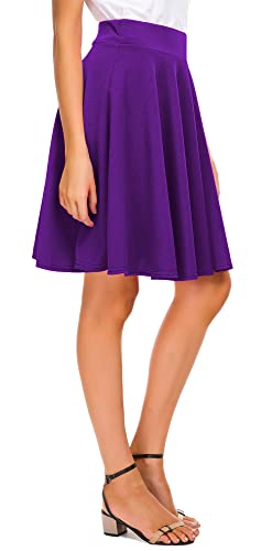 Image of EXCHIC Women's Casual Stretchy Flared Mini Skater Skirt Basic A-Line Pleated Midi Skirt