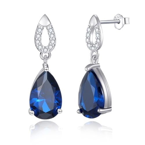 JIANGXIN Teardrop Birthstone 925 Sterling Silver Rhodium Plated Gemstone Jewelry Set for Women Stud Earring Pendant Necklace 16~18inch Italian Box chain4