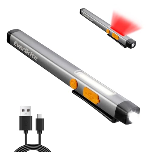 EverBrite Pen Flashlight, Rechargeable LED Pen Light, COB Light with White and Red Modes, Memory Function, USB C Cable, 6 Modes Pocket Penlight with Clip and Magnet, Waterproof, for Camping, Emergency