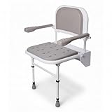 Deluxe Padded Wall Mounted Shower Seat – Folding Shower Chair with Adjustable Height & Supportive Legs – Strong Wall Fixing Shower Seat for Elderly, Disabled & Limited Mobility – Space-Saving Design