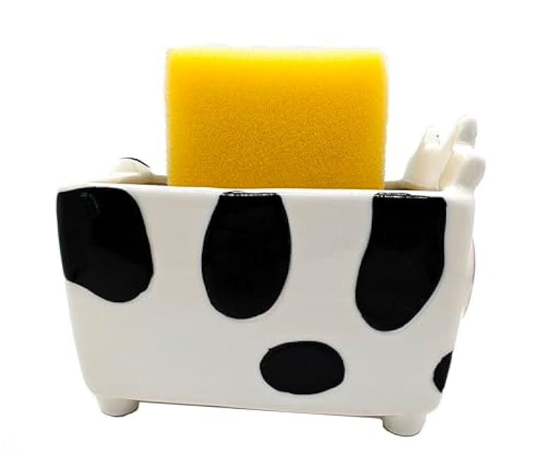 Cute Kitchen Accessories Cow Sponge Holder Ceramic Cow Soap Holder Home Decor Design Ceramic Kitchen Sponge Holder Cow gift Ideal Gifts for Women, Mom or Birthdays
