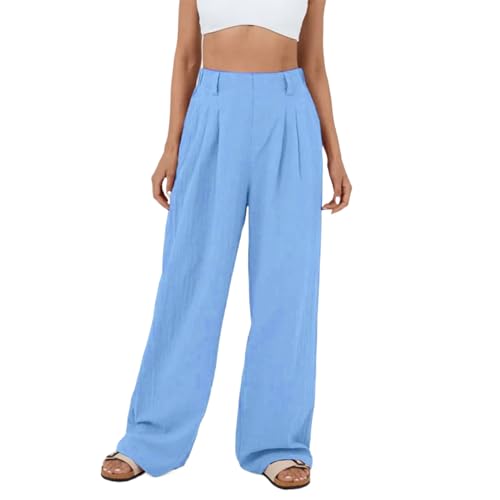 sandbank Women's High-Waisted Wide Leg Cotton Pants Casual Loose Fitted Palazzo Pants 2024 Summer Beach Vacation Wear