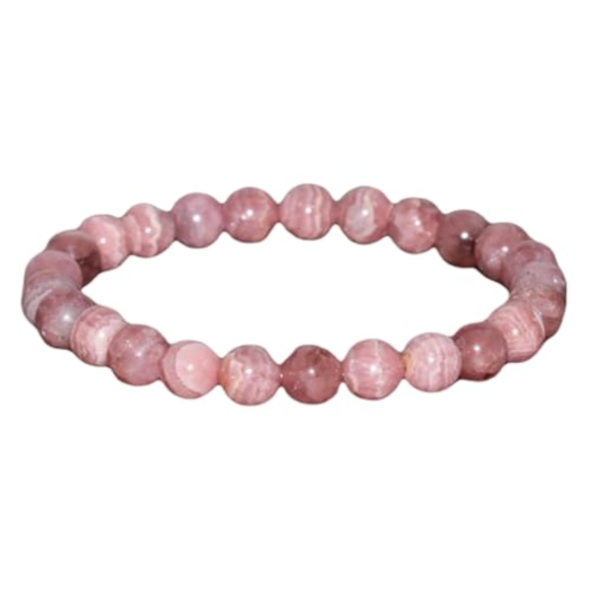 Unisex Natural Rhodochrosite 8mm Round Bead Stretchable Bracelet