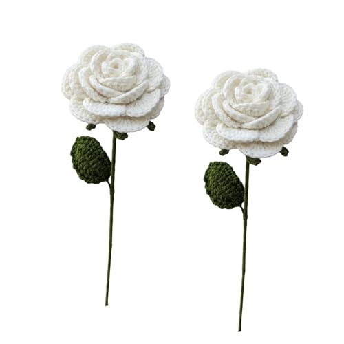 Image of Prapti Handicrafts Handmade Crochet Rose Artificial Forever Flowers for Vase, Home Decoration (2, White Rose)