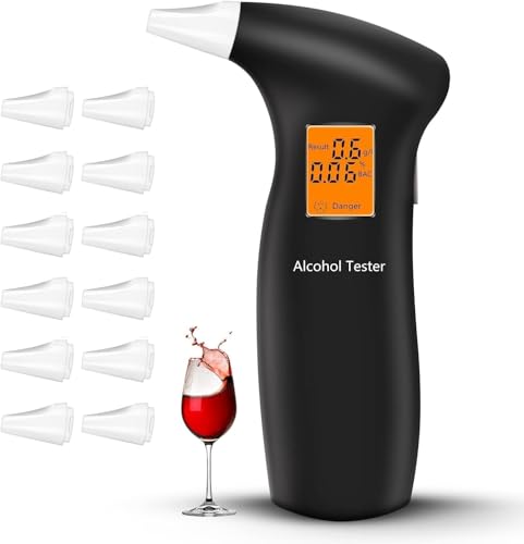 RUTIDA Alkoholtester Polizeigenau, Alkohol Tester Promillemessgerät mit 12 Mundstücke, Promilletester Alkoholmessgerät, Professioneller Alkoholtest mit Digitaler LCD Display