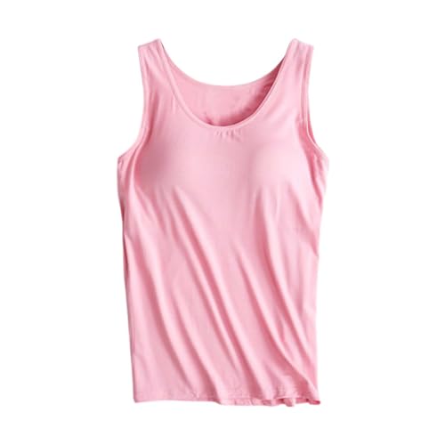 AMDOLE Oberteil mit integriertem BH, Sommer-Camisole mit integriertem BH, verstellbare Spaghettiträger, weiches Stretch-Top mit integriertem gepolstertem BH, #4-pink, X-Large