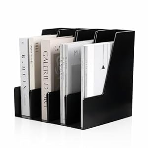CiWiVOKi Vertical Magazine File Holder, Desk Organizer and Storage for Magazines, Binders, Notebooks, Envelopes, Multi-Purpose Desktop File Organizer for Home, Office & Classroom, 4 Pack, Black