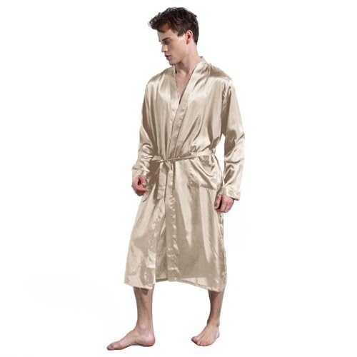 Men's Long Sleeve Bathrobe Long Robe Satin Lightweight Valentine's Day Halloween Soft Spring4