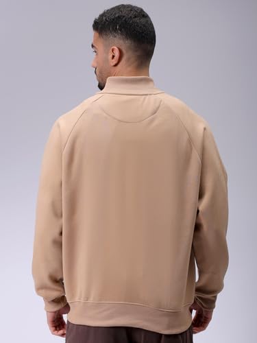 Image of The Indian Garage Co Men Relaxed Fit Solid High Neck Front Open High Neck Sweatshirt