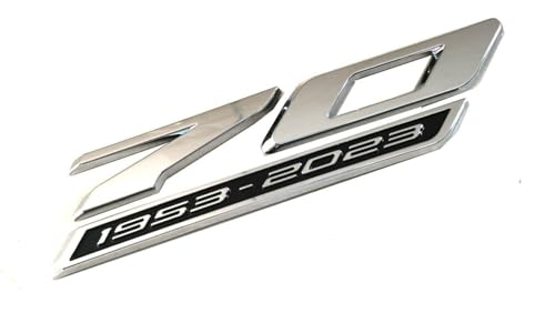 Image of Pair Set 70th Anniversary Side Emblems Car Fender Badge Decal Replacement for 2020-2024 C8 Corvette Genuine GM 70th (Chrome)
