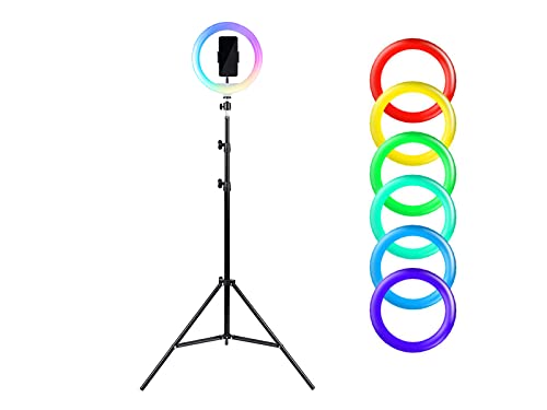Havit Anello luminoso LED RGB per selfie da 25,4 cm, con treppiede estensibile e supporto flessibile per telefono per live streaming e fotografia (2 scatole)