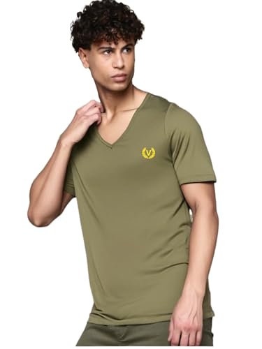 Image of Mack Jonney Regular Solid Cotton Blend V Neck T Shirt for Men