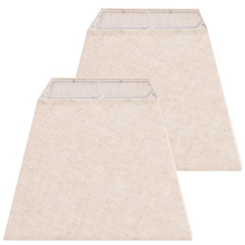 Image of Lamp Shades Set of 2, 8''x8''Top, 13''x13''Bottom 10'' Height, Beige Square Lampshades Replacement Lamp Shades Natural Linen Hand Crafted for Table Lamps Floor Lamps Pendent Light, Assembly Required