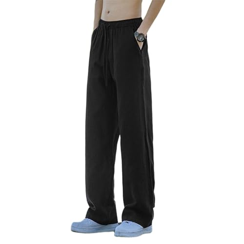 Pantalon coton lin homme été fin à jambe large et textile fluide