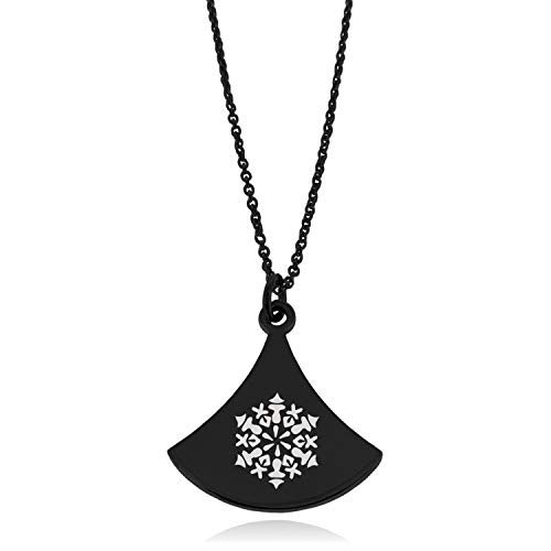 Black Stainless Steel Paisley Snowflake Pendulum Curved Triangle Charm Pendant Necklace