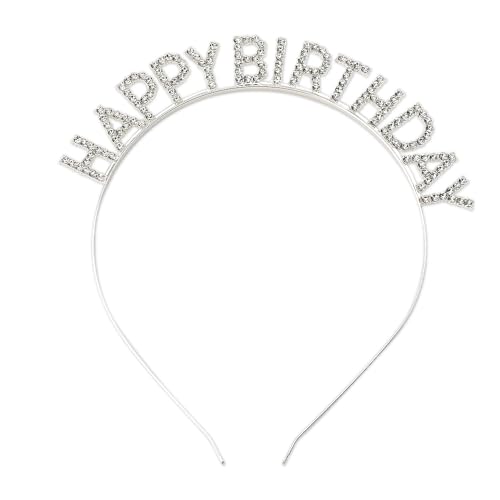 Yangqian Happy Birthday Headband For Women Girls Birthday Hair Decorations Rhinestone Happy Birthday Tiara Hair Band Hoop Birthday Party Hair Accessories Bday Birthday Gifts For Women Headband Birthday Stuff cover