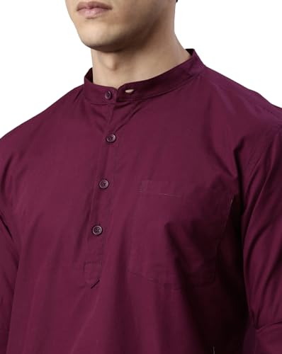 Image of KRYPTIC Men's Full Sleeve Regular Fit Short Kurta in Premium Pure Cotton with Patch Pocket and Mandarin Collar - Perfect Blend of Style and Comfort