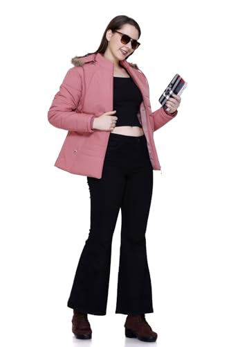 Image of Winter Puffer Jacket with Faux Fur Hood, Quilted, Full Zip, Burgundy