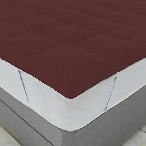 Image of 1200GSM Hollow Fibre Mattress Padding /Topper Maroon for Single Bed-36 Inch X 78 Inch