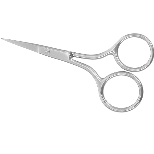 1PC Beard Scissors - Dual Blade Small Scissor - Stainless Steel Eyebrow and Nose Trimming Tool - Rounded Tip Grooming Scissors for Face Hair (Silver)