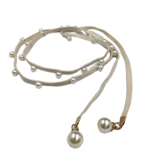 Suede Ani Accessoriez Studded Pearl Waist Chain Belt, Rope, Cord With Pearls- Free Size For Women/Girls (Off-White)-image-40
