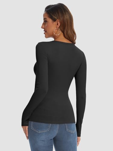 ATHMILE Womens Long Sleeve Crewneck Ribbed Tops Fall Fitted Stretch Casual Basic T Shirts 20253