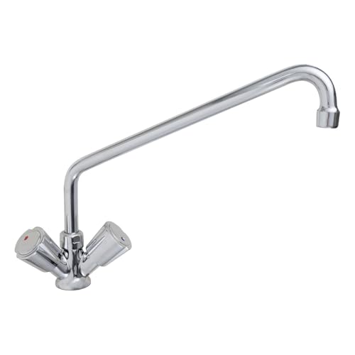 GastroHero Einloch Mischbatterie 1LMBT_PROFI | Tischmontage | Profi Armatur | Gastronomie | 2 Mischventile für Kalt- & Warmwasser | Verchromtes Messing | Edelstahlschläuche | Wasserhahn 300 mm