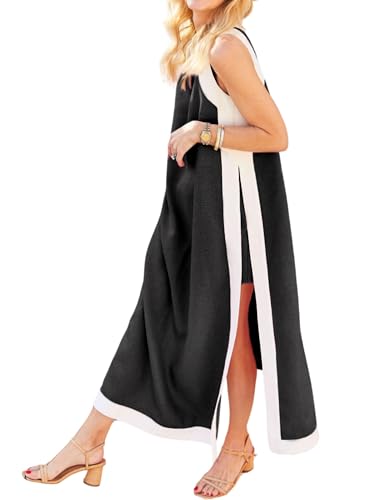 Womens Color Block 2 Piece Maxi Dress Sets Sleeveless Oversized Side Split Long Dresses Casual Matching Shorts Set
