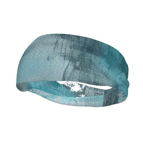 Abstract Oil Painting Teal Moisture Wicking Workout Headband,Sweatband Sports Headband for Running,Cycling,Basketball,Yoga,Fitness Workout Stretchy Unisex hirband