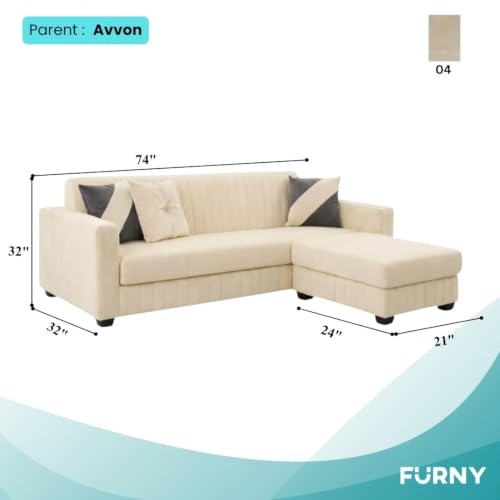 Image of SLEEPIFY Avren 3 Seater Velvet Fabric Sofa Set with 1 Ottoman (Cream) | Premium Soft Velvet | Plush Comfort Cushions | Modern Living Room Sofa