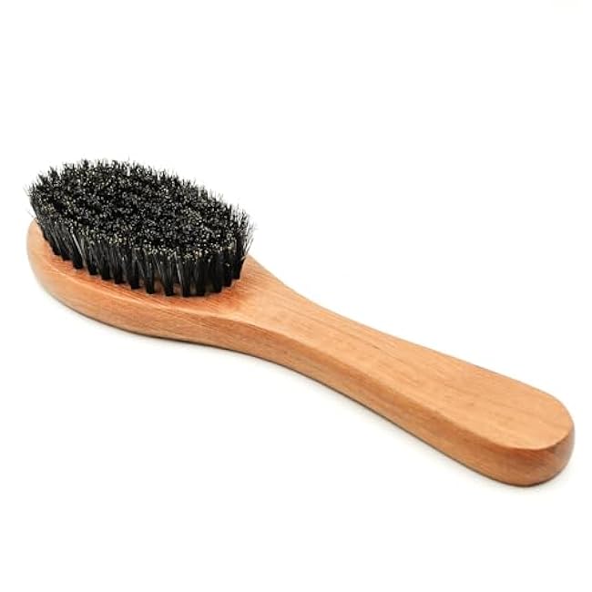 Pet Soft Brush with Wood Handle and Boar Bristle Hair - Soft Cat and Dog Grooming Brush for Short Hair Cats and Small Dogs - Gentle Massage and Dandruff Removal (Cat)-0XMU568U