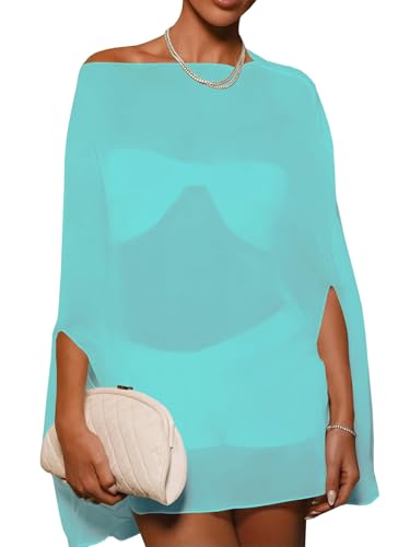 Yousify Cover Ups Off Shoulder Swimwear Summer See Through Beachwear Coverup Batwing Poncho Shawl Shrug Chiffon Top 2026