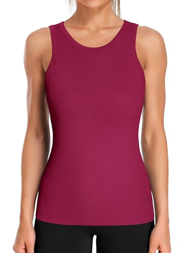 Image of ATTRACO Ribflex Workout Tank Tops for Women Seamless Full Length Gym Tops Athletic Yoga Top Built in Bra