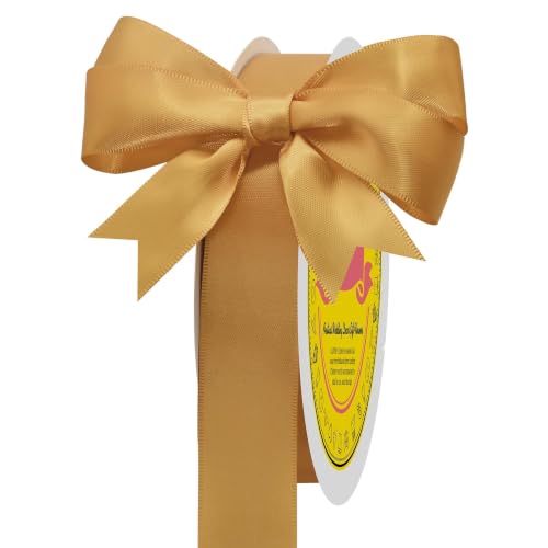 Image of Old Gold Satin Ribbon 1 inch X 50 Yards Polyester Ribbon for Gift Wrapping Very Suitable for Weddings Party Hair Bow Invitation Decorations and More