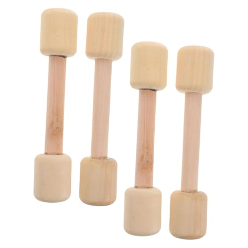 WOONEKY 4pcs Wooden Dumbbell Fun Exercise Weights for Ergonomic Design for Hand Strength Coordination for Imaginative Play Physical Activity