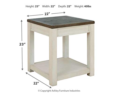 Signature Design By Ashley Bolanburg Farmhouse Square End Table With Floor Shelf, Weathered Brown & White #TOP3