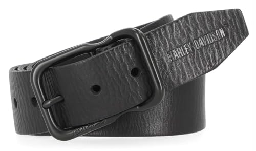 Harley-Davidson Men's Self Keeper Buckle Textured Leather Belt – Black