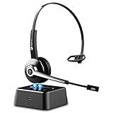 Auriculares inalámbricos con micrófono, auriculares Bluetooth con base de carga, para conductor de camionero, PC/Labtop/teléfono móvil/oficina/centro de llamadas/Skype/Zoom/reunión