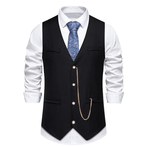 Men's Casual Business Vest Vintage Formal Dress Suit Vests Lightweight Slim Fit Waistcoat