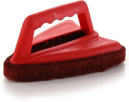 Floor Scrubbing Brush with Handle, Bathroom Tile Cleaner, Red (4) | & | Natural Coconut Coir Dish Scrubber with Cotton Stitch Pads, Pack of 2, (15)-image-44