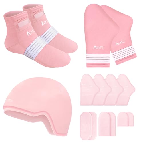 Atsuwell Chemo Cold Gloves Socks & Cap for Chemotherapy Reusable Gel Ice Packs for Head Hands Feet Discomfort Relief Cooling Chemo Must Haves for Women & Men Pink S/M