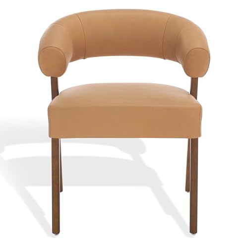 SAFAVIEH Couture Collection Jarvis Brown Leather & Walnut Solid Wood Dining Chair (Fully Assembled)