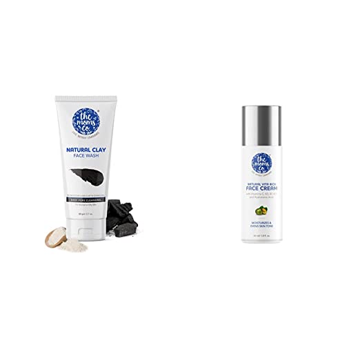 Image of The Moms Co. Natural Clay Face Wash with Moroccan Lava Clay & Activated Charcoal l Purifies,Detoxes &Glowing l Normal to Oily Skin -80 ml & Natural Vita Rich Face Cream, 50 ml
