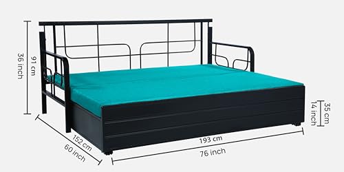Image of 3 Seater Metal Sofa Cum Bed with Hydraulic Storage | Sofa Set for, Living Room, Guest Room, Bedroom| Queen Size Convertible Sofa Bed Comfortable Seating |Queen Size (Sea Blue & Black)