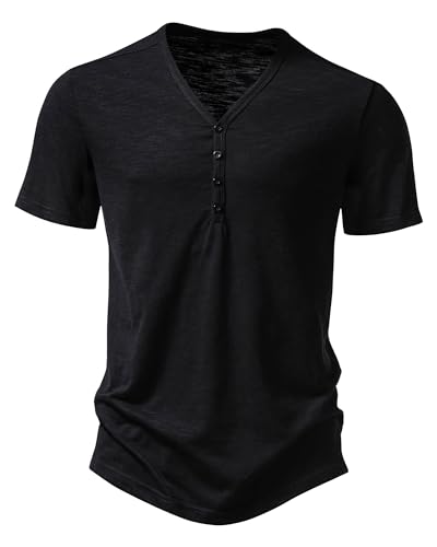 Camiseta casual para hombre, cuello de abuelo Henley, camiseta inteligente con medio...