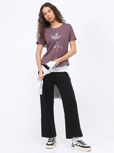Image of Nobero Women's Graphic Printed T-Shirt | Regular Fit 180 GSM Cotton Tee for Women | Comfortable Round Neck Casual Wear